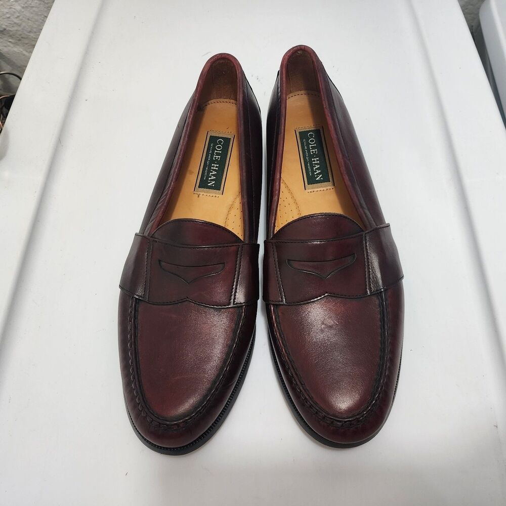 Cole Haan Made In U.S.A. Maroon Leather Shoes Penny Loafers Slip On Mens 11.5D - Picture 2 of 16